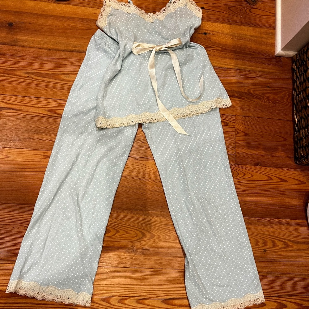 Cami/cropped Bottom Pj's set with Polka Dots Satin Trim Small